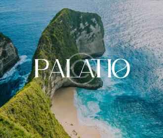 A picture of the ocean and beach with palatio written in white.