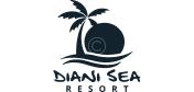A black and white image of the logo for diani sea resort.