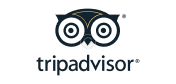 A black and white logo of tripadvisor.