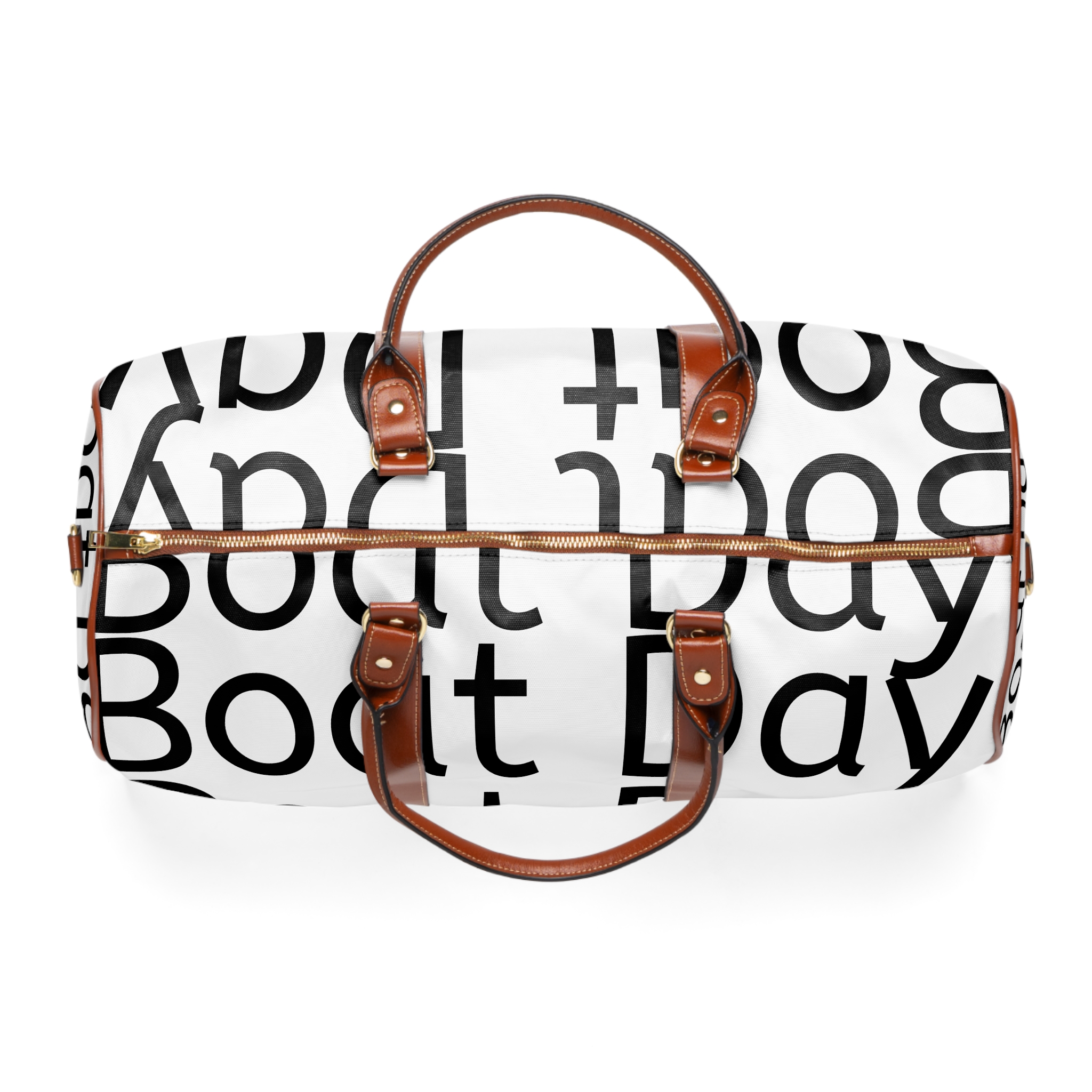 A white bag with black text on it.