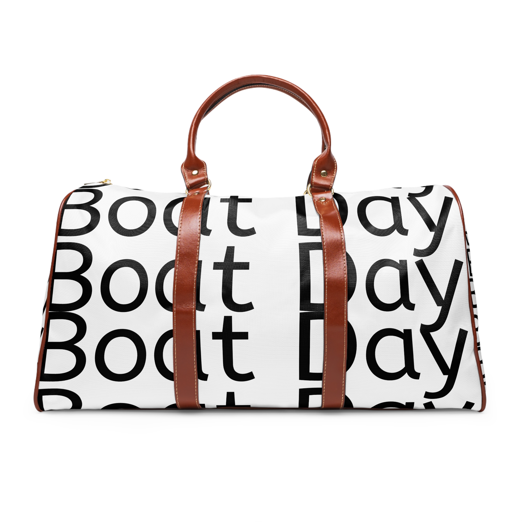A white duffel bag with the words " boot day ".