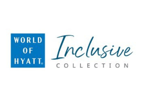 A blue and white logo for the world of hyatt.