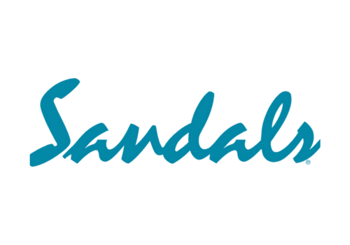 A blue and white logo of sandals
